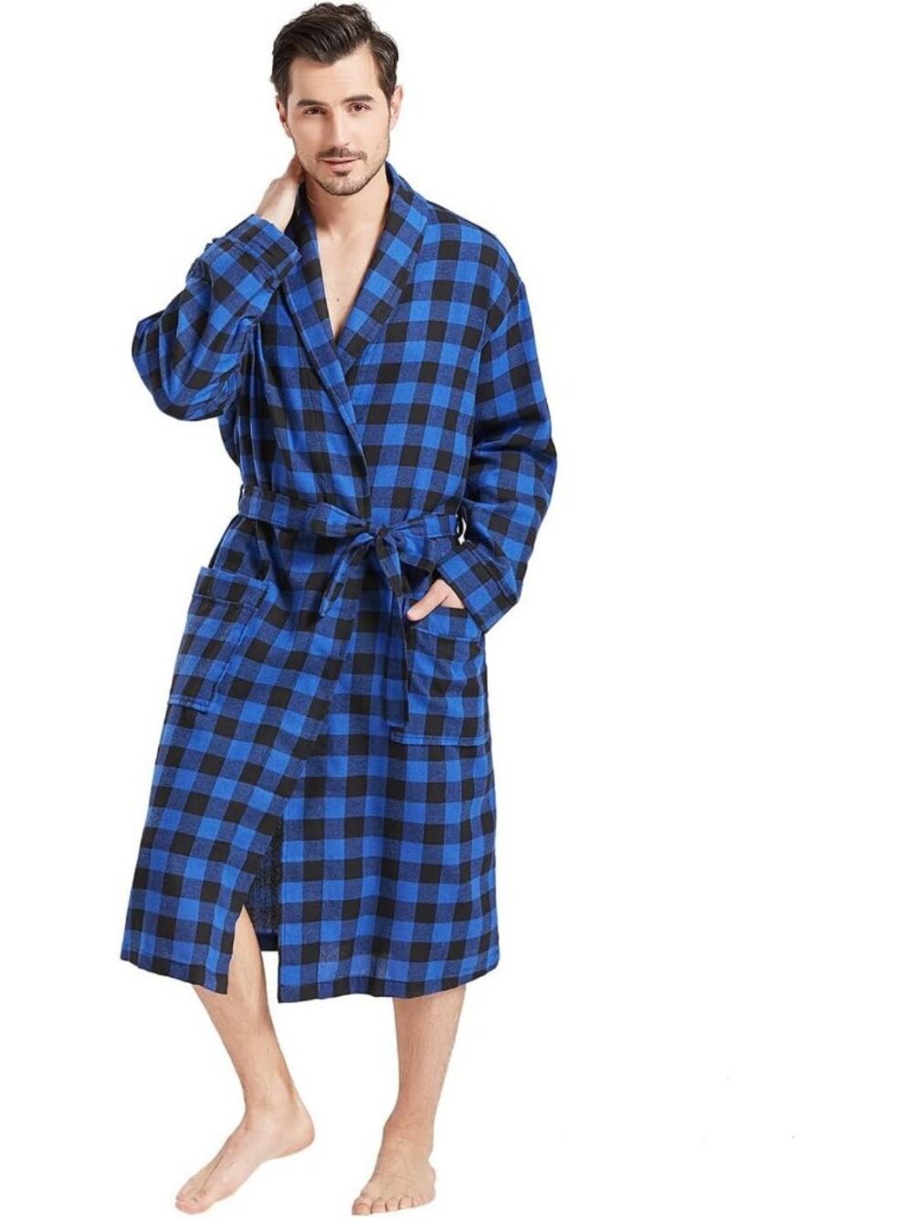 Lightweight Buffalo Plaid Cotton Robe | Shawl Collar Kimono Sleepwear